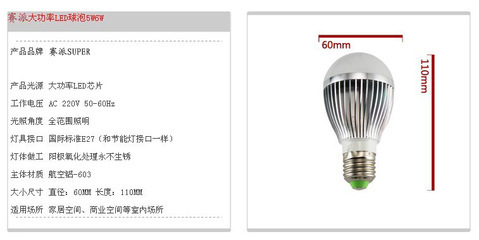 【led燈泡5w 高亮led節(jié)能燈E27螺口3w5w7wLED球泡燈照明led光源】價(jià)格,廠家,圖片,LED球泡燈,中山市賽派照明燈飾-